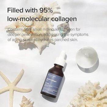 Mary And May Marine Collagen Serum, 95 Percentage Hydrolyzed Low Molecular Collagen For Skin Firming And Replenishing, Fragrance Free, 30 Ml