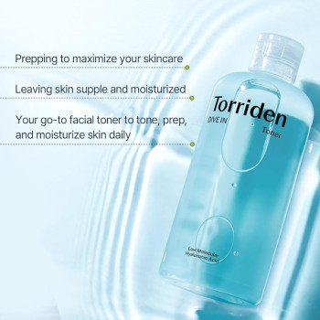 Torriden Dive-In Low Molecular Hyaluronic Acid Toner Low pH Facial Astringent For Hydrating, Exfoliating, Sensitive, Oily Skin, 300 ml