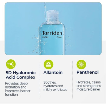 Torriden Dive-In Low Molecular Hyaluronic Acid Toner Low pH Facial Astringent For Hydrating, Exfoliating, Sensitive, Oily Skin, 300 ml