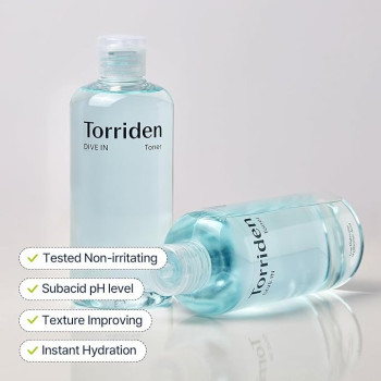 Torriden Dive-In Low Molecular Hyaluronic Acid Toner Low pH Facial Astringent For Hydrating, Exfoliating, Sensitive, Oily Skin, 300 ml
