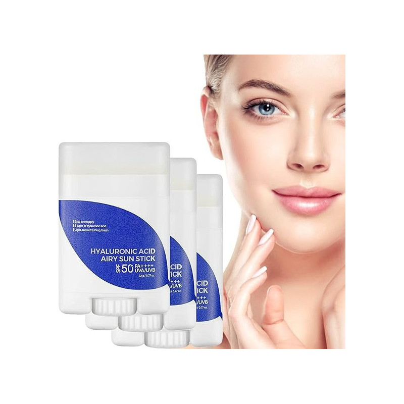Isntree Hyaluronic Acid Airy Face Sunscreen Stick Spf 50+ Pa++++ With 8 Types Of Hyaluronic Acid, 3 Pcs