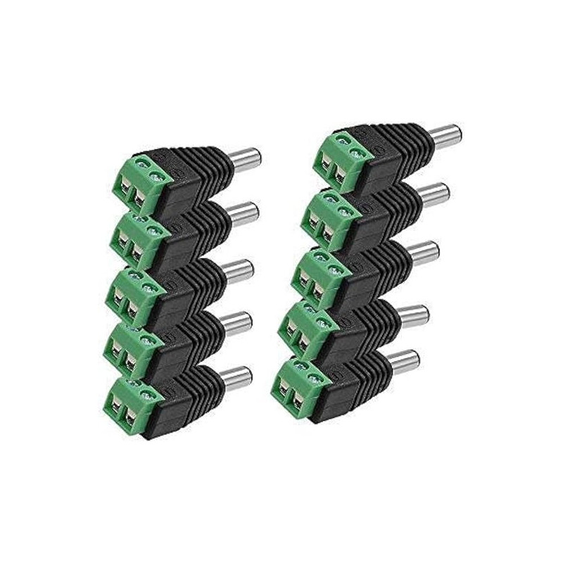 UK PLUS 10 X Male 2.1X5.5Mm Dc Power Cable Jack Adapter Connector Plug Led Strip Cctv Camera Use 12V (10 Male Adapter)