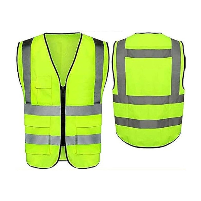High Visibility Reflective Safety Vest Waist Coat Jacket Workwear Executive Zip 2 Band Security Mobile Phone Pocket ID Holder (XXL)