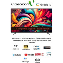 Videocon 75 Edgeless 4K Uhd Official Google Tv With Hey Google Voice Remote, Bluetooth, Dolby Audio And Free Wall Bracket, 2024, E75ELGT1100