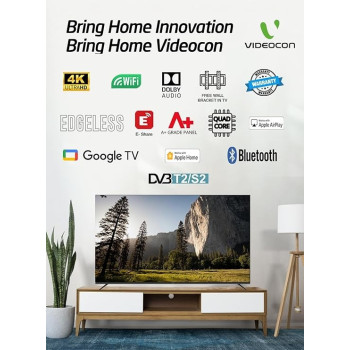 Videocon 75 Edgeless 4K Uhd Official Google Tv With Hey Google Voice Remote, Bluetooth, Dolby Audio And Free Wall Bracket, 2024, E75ELGT1100
