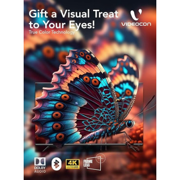 Videocon 75 Edgeless 4K Uhd Official Google Tv With Hey Google Voice Remote, Bluetooth, Dolby Audio And Free Wall Bracket, 2024, E75ELGT1100
