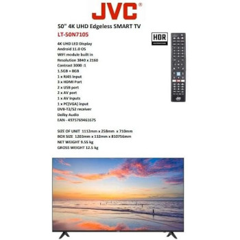 JVC 50 Inch 4K Uhd Smart TV Android Official With Google Assistant, LT50N7105, Black