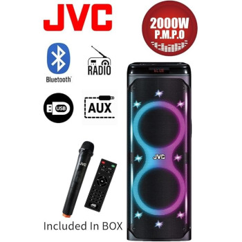 JVC Portable Bluetooth Party Speaker 2000W Pmpo Powerful Output 6 Hours Battery Backup Builds In Sound Sensitive Led Lights With Portable Microphone, XS-N6223PB, Black