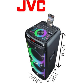 JVC Portable Bluetooth Party Speaker 2000W Pmpo Powerful Output 6 Hours Battery Backup Builds In Sound Sensitive Led Lights With Portable Microphone, XS-N6223PB, Black