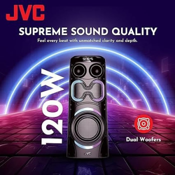 JVC Portable Party Speaker With Led Loghts And Wireless Mic, Xs-N6112PB, Black