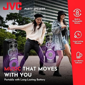 JVC Portable Party Speaker With Led Loghts And Wireless Mic, Xs-N6112PB, Black