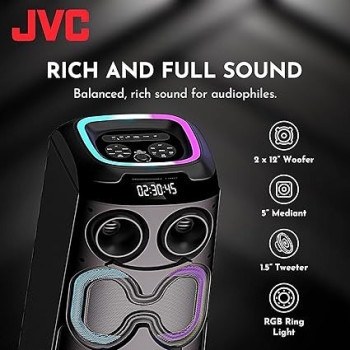 JVC Portable Party Speaker With Led Loghts And Wireless Mic, Xs-N6112PB, Black