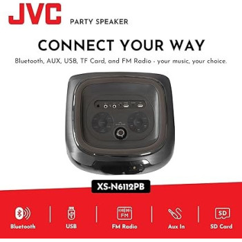JVC Portable Party Speaker With Led Loghts And Wireless Mic, Xs-N6112PB, Black