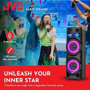 JVC Portable Bluetooth Party Speaker, With Wireless Mic And Remote Control, XS-N7222PB, Black