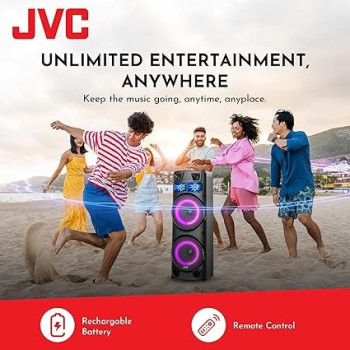 JVC Portable Bluetooth Party Speaker, With Wireless Mic And Remote Control, XS-N7222PB, Black