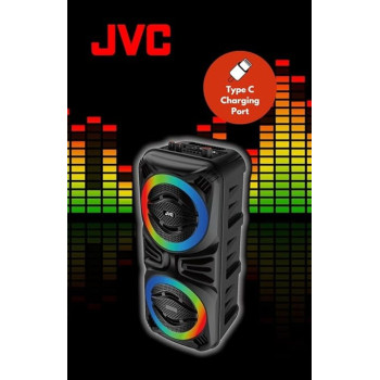 JVC Portable Bluetooth Party Speaker, 1200W Pmpo Powerfull Output, 3 Hours Battery Backup, Builds In Sound Sensitive Led Lights With Microphone, XS-N2124PB