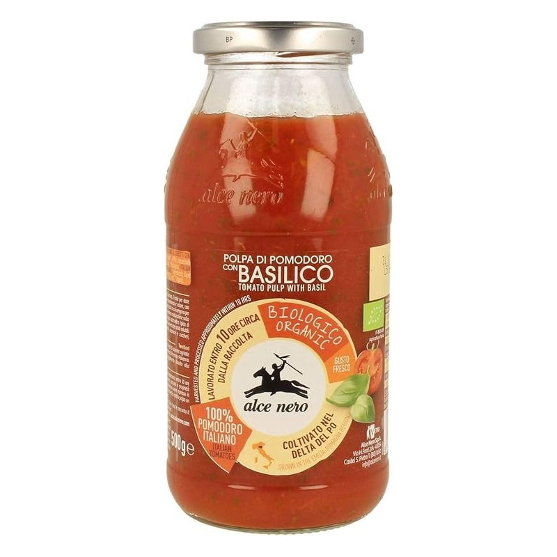 Alce Nero Organic Tomato Pulp with Basil, 500 Gram