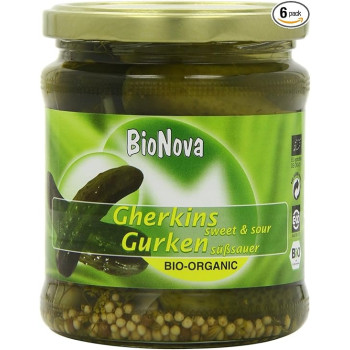 Bionova Organic Gherkins Sweet And Sour Providing A Balanced Sweet And Sour Flavor, 330 Gram