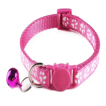 Pets Club Adjustable Cat Collar With Bell- Dark Pink Paw
