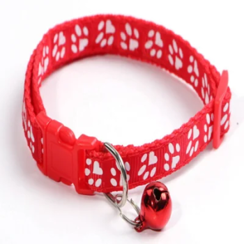 Pets Club Adjustable Cat Collar With Bell- Red Paw