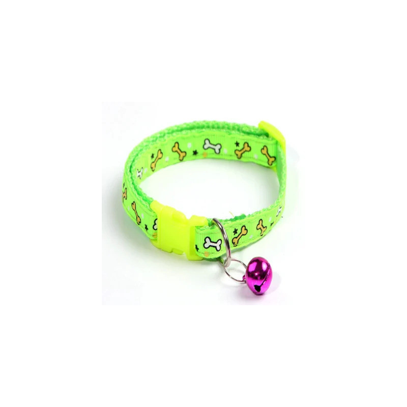Pets Club Adjustable Cat Collar With Bell- Green Bone