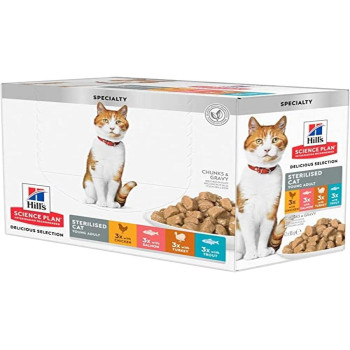 Hill's Science Plan Sterilised Young Adult Cat Chunks in Gravy with Chicken Pouches, 12 pack x 85g Each