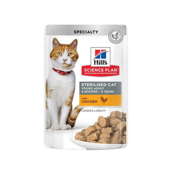 Hill's Science Plan Sterilised Young Adult Cat Chunks in Gravy with Chicken Pouches, 12 pack x 85g Each