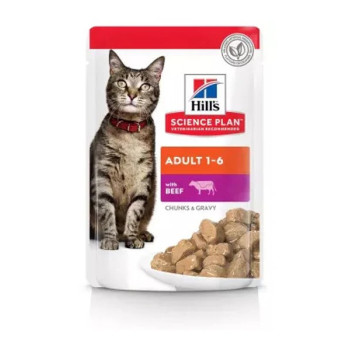 Hill's Science Plan Adult Wet Cat Food Beef Pouches, 12 pack x 85g