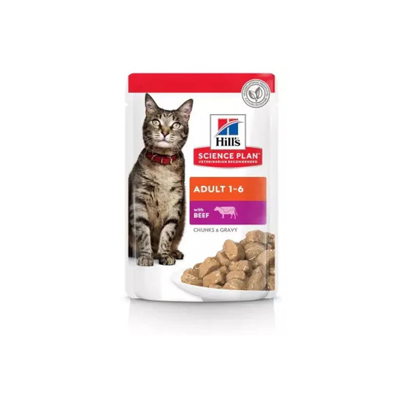Hill's Science Plan Adult Wet Cat Food Beef Pouches, 12 pack x 85g