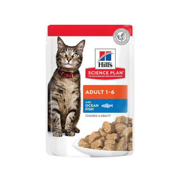 Hill's Science Plan Adult Wet Cat Food Ocean Fish Pouches, 12 pack x 85g Each