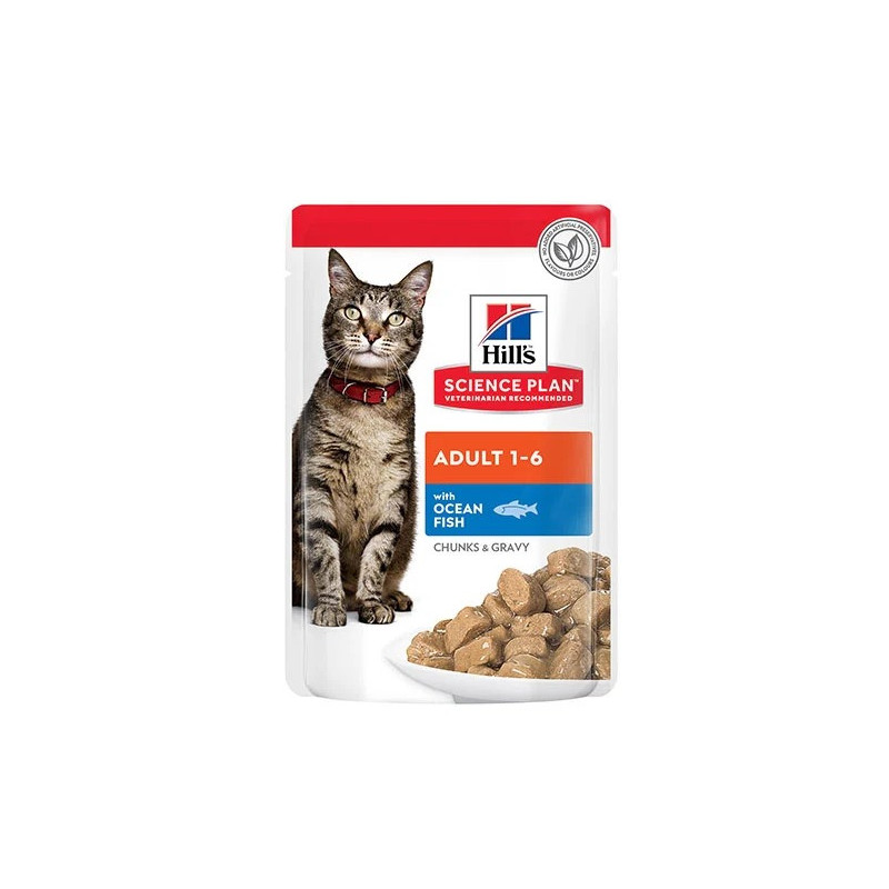 Hill's Science Plan Adult Wet Cat Food Ocean Fish Pouches, 12 pack x 85g Each