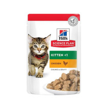 Hill's Science Plan Tender Chunks in Gravy Kitten Chicken Pouches, 12 pack x 85G Each