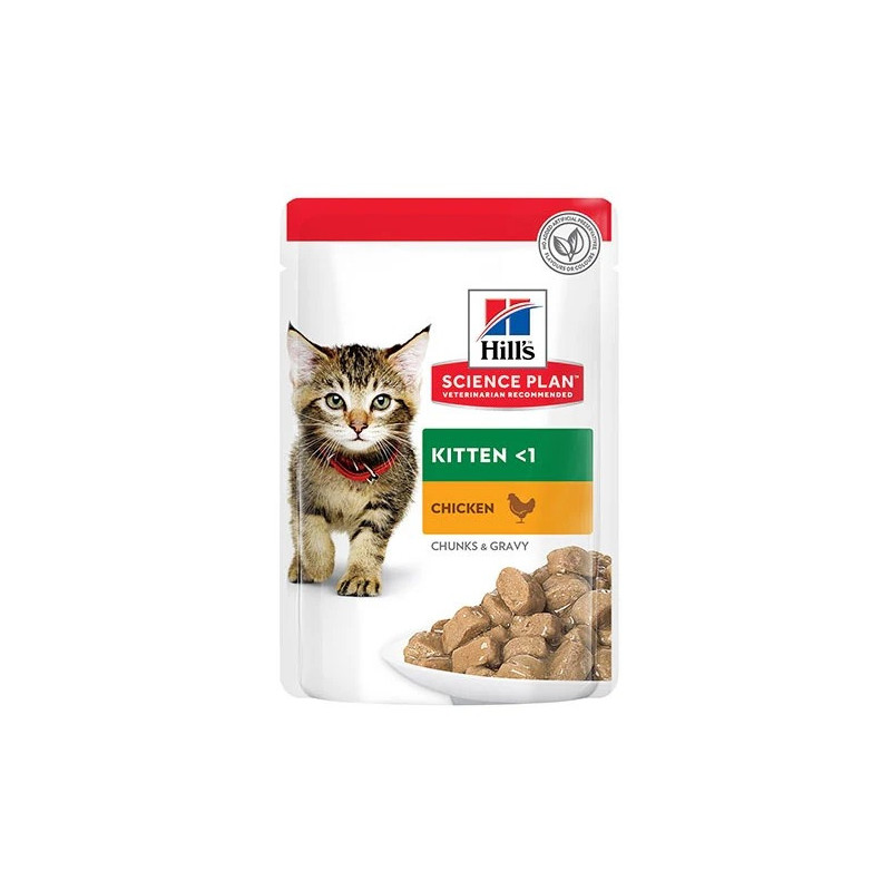 Hill's Science Plan Tender Chunks in Gravy Kitten Chicken Pouches, 12 pack x 85G Each