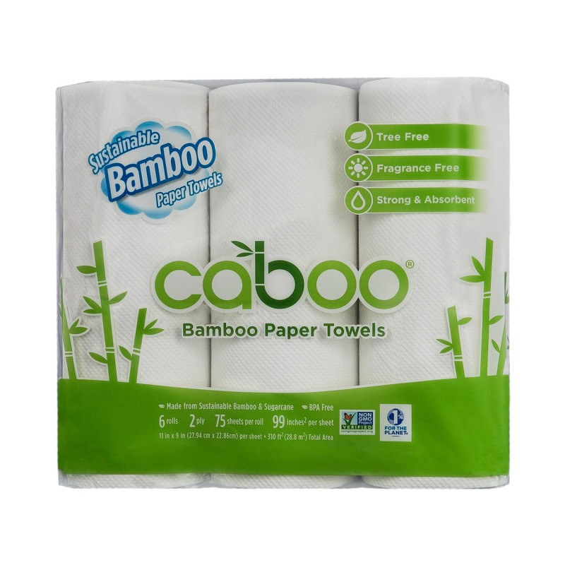 Caboo Organic Roll Bamboo Paper Towel, 6 Pack 75 Sheet