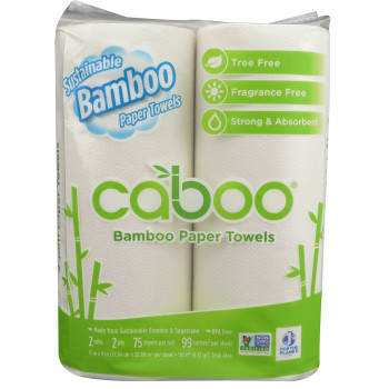 Caboo Organic Roll Bamboo Paper Towel, 2 Pack 75 Sheet
