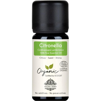 Aroma Tierra Organic Citronella Essential Oil, 100 Percentage Pure Natural, 10Ml