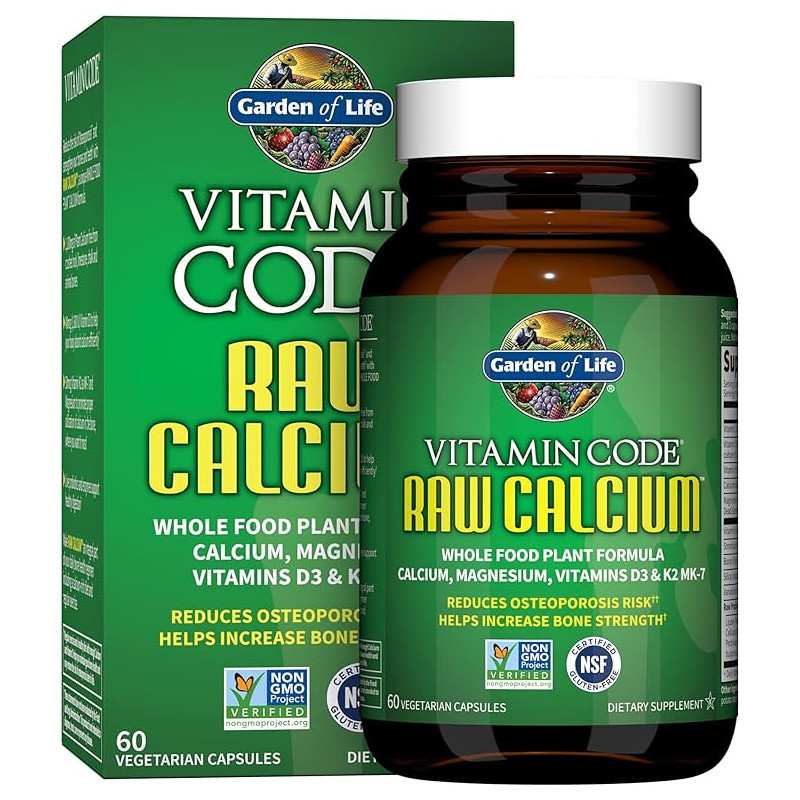 Garden Of Life Raw Calcium Supplement, Vitamin Code Made From Whole Foods With Magnesium, K2, Vitamin D3 And Vitamin C Plus Probiotics For Digestion, 60 Capsules