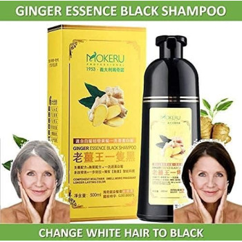 Mokeru Hair Dyeing Shampoo With Ginger Essence, Black, 500Ml