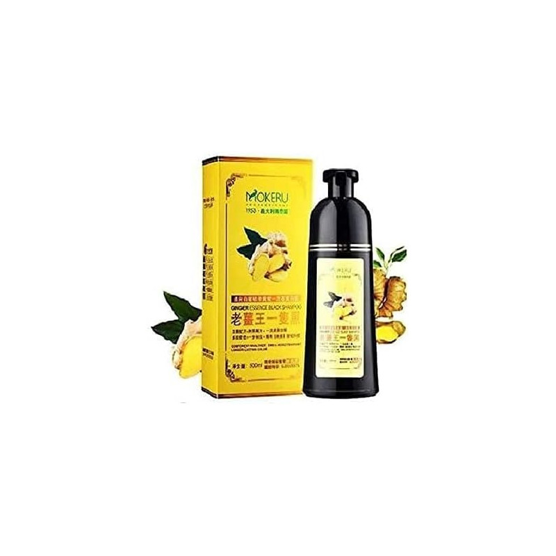 Mokeru Hair Dyeing Shampoo With Ginger Essence, Black, 500Ml