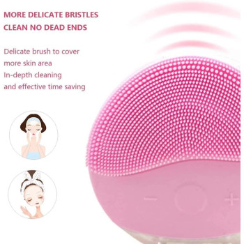 Ultrasonic Silicone Face Cleansing Brush, Gentle Exfoliation And Massage, Pink Colour