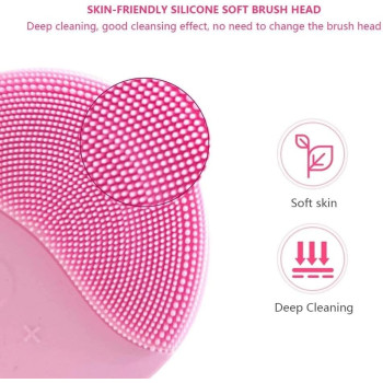 Ultrasonic Silicone Face Cleansing Brush, Gentle Exfoliation And Massage, Pink Colour