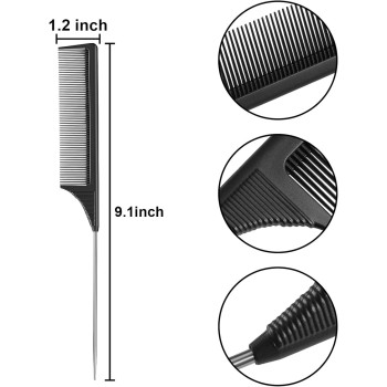 Leinuosen 3 Pack Tail Comb Black Carbon Fiber And Stainless Steel Pintail And Heat Resistant Teasing Comb