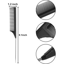 Leinuosen 3 Pack Tail Comb Black Carbon Fiber And Stainless Steel Pintail And Heat Resistant Teasing Comb