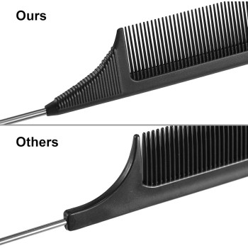 Leinuosen 3 Pack Tail Comb Black Carbon Fiber And Stainless Steel Pintail And Heat Resistant Teasing Comb