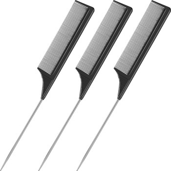 Leinuosen 3 Pack Tail Comb Black Carbon Fiber And Stainless Steel Pintail And Heat Resistant Teasing Comb