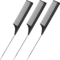 Leinuosen 3 Pack Tail Comb Black Carbon Fiber And Stainless Steel Pintail And Heat Resistant Teasing Comb