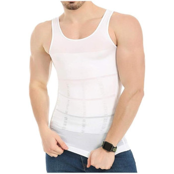 Men's Slimming Body Shaper Vest, Tummy Control Undershirts For Men, White, Xl