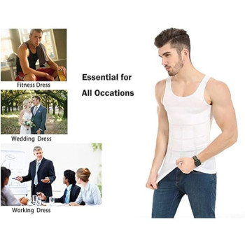 Men's Slimming Body Shaper Vest, Tummy Control Undershirts For Men, White, Xl