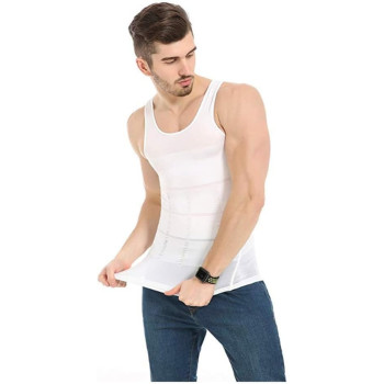 Men's Slimming Body Shaper Vest, Tummy Control Undershirts For Men, White, Xl