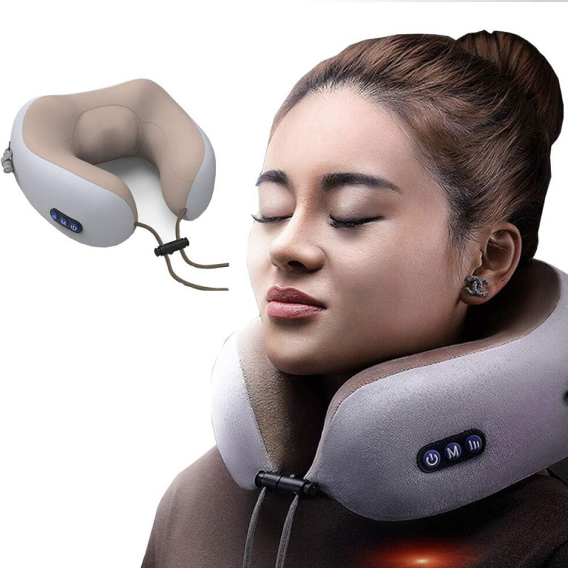 Ltaol Electric Neck Massage Pillow, U Shape Rechargeable Adjustable Dual Movement Breathable Fabric 3D Memory Foam Intelligent Chip Control